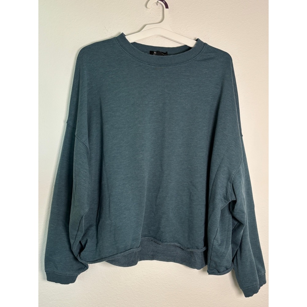 Miss Chievous Teal Blue Cropped Sweatshirt Oversized Raw Hem JM9089F773 Size L